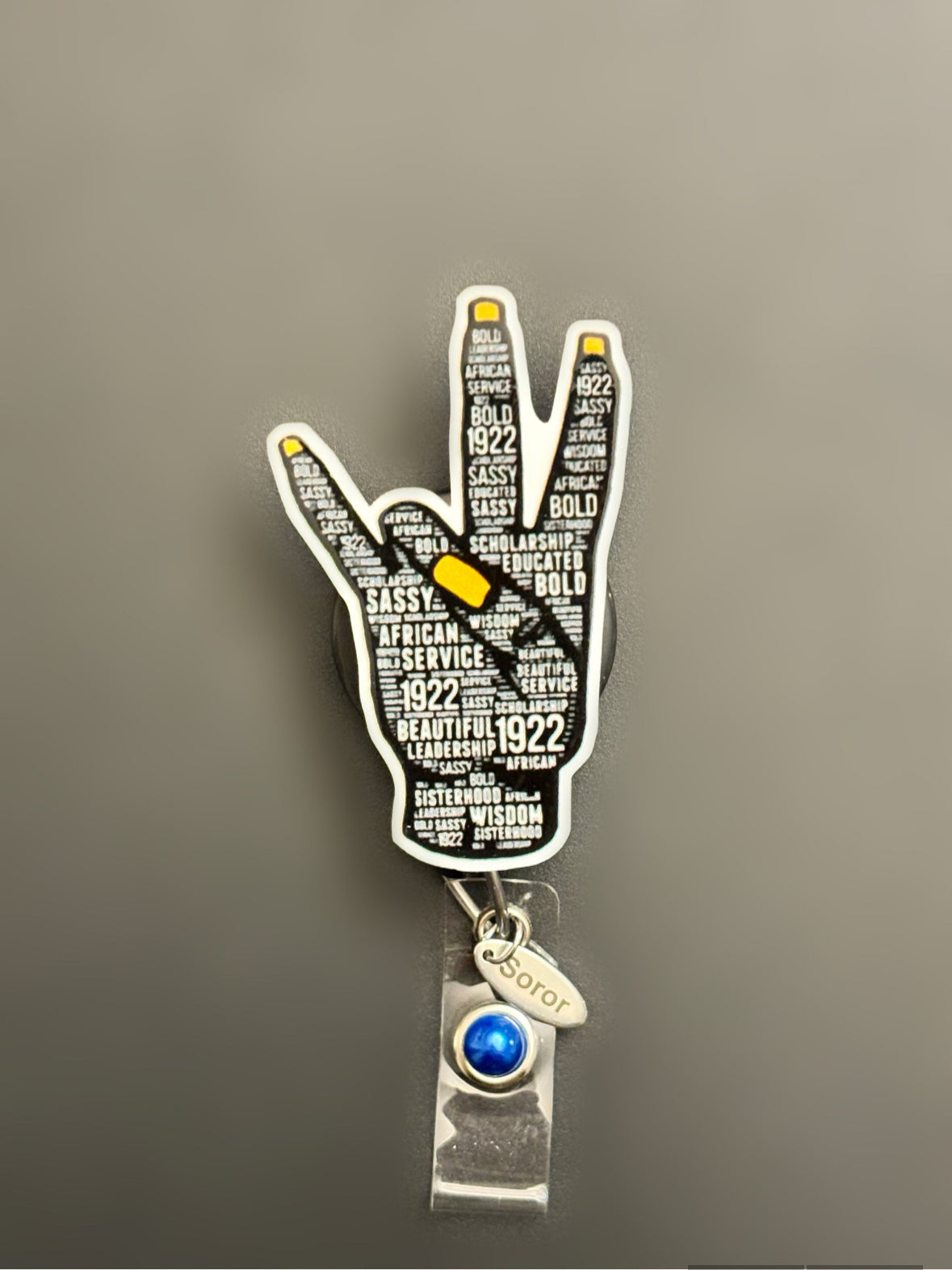 SGRho hand sign Badge Reel ID Holder