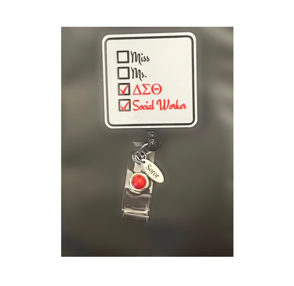 Delta Sorority title badge holder (nurse, educator, social worker,administrator)