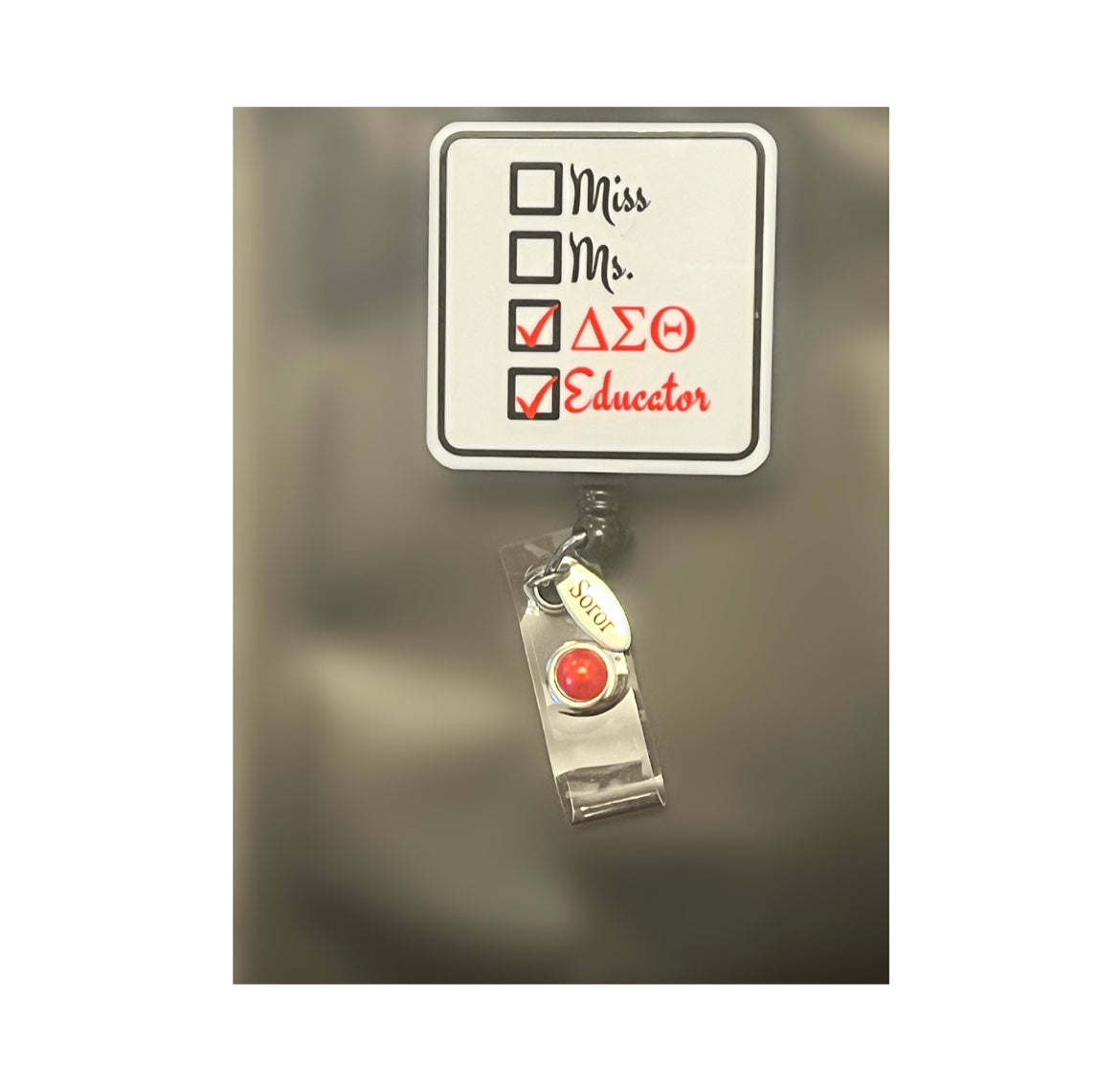 Delta Sorority title badge holder (nurse, educator, social worker,administrator)