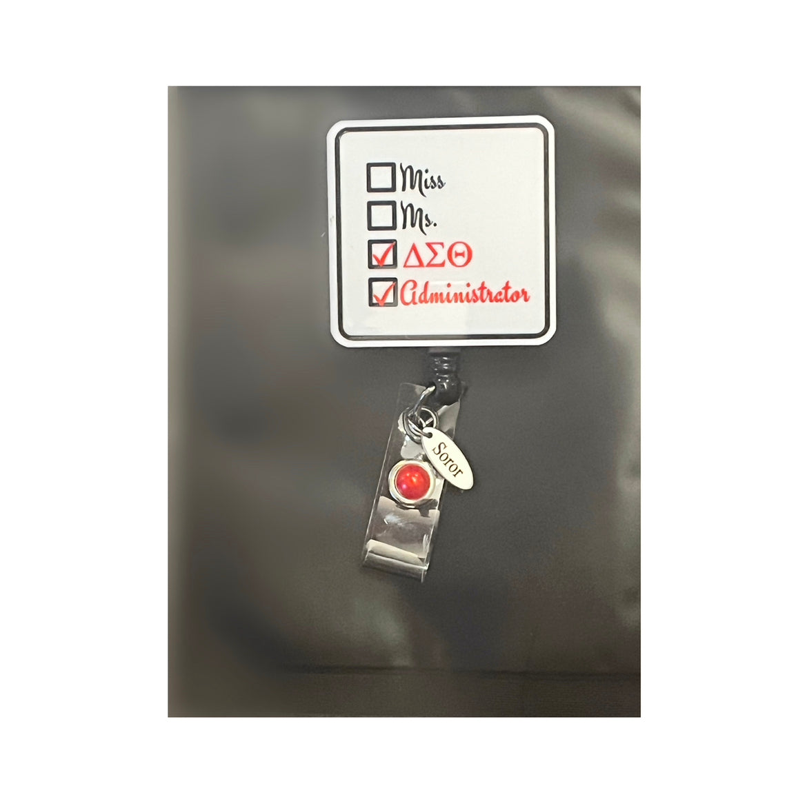 Delta Sorority title badge holder (nurse, educator, social worker,administrator)